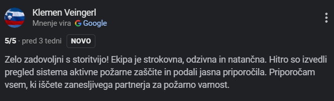 Mnenje podjetja požarni inženiring
